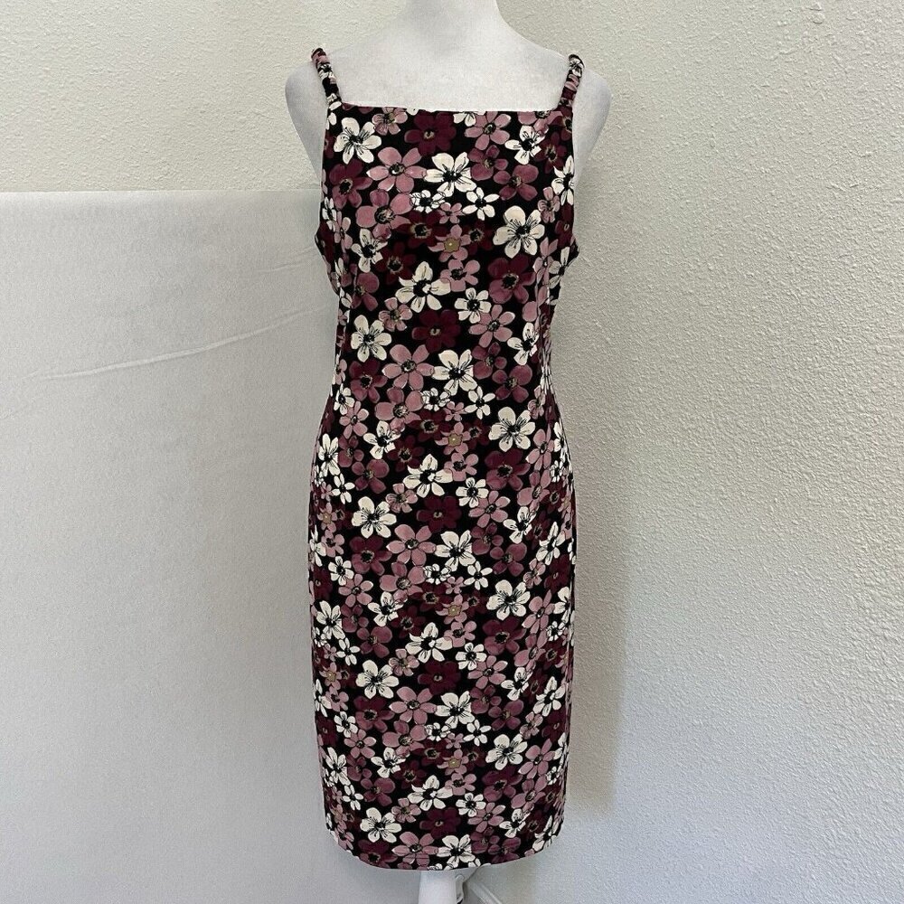 Vintage 90s Y2K Retro Daisy Floral Grunge Slinky Sleeveless Dress size Medium